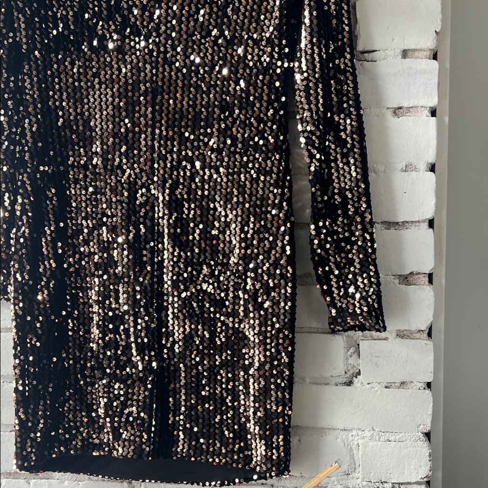 Sequin Long Sleeve Cocktail Dress - Black/Gold - ONLY - Picture 6 of 13